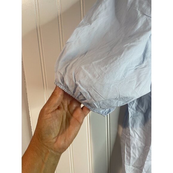 Chelsea & Theodore Light Blue Cotton Puff Sleeve Blouse Button Detail Womens S - Picture 13 of 13